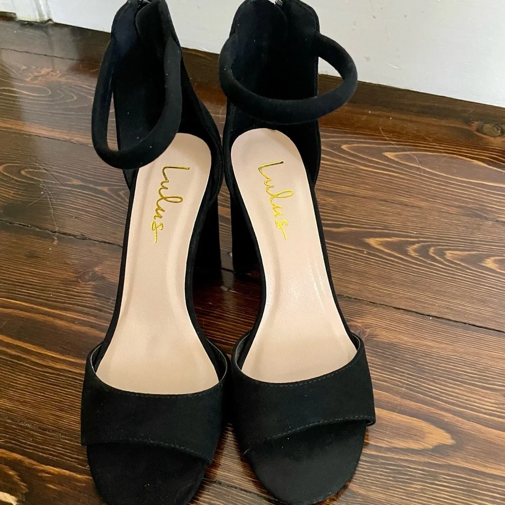 Lulus Sidecar Cutie Black Suede Ankle Strap Heels - Size 6.5